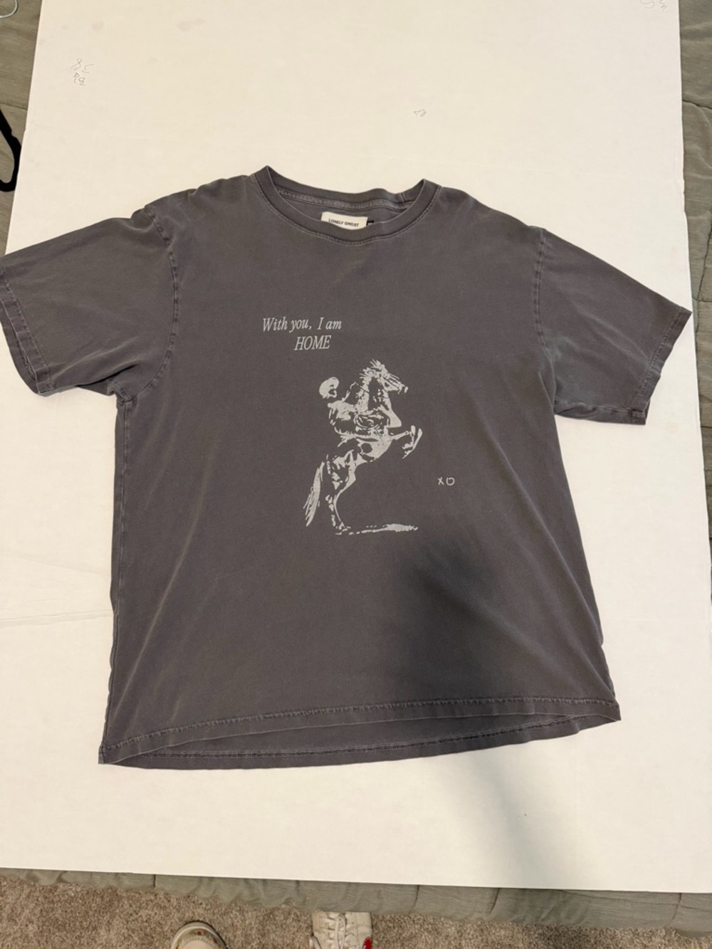 Lonely Ghost You Feel Like Home Boxy Tee 2X Gray Acid Wash Graphic